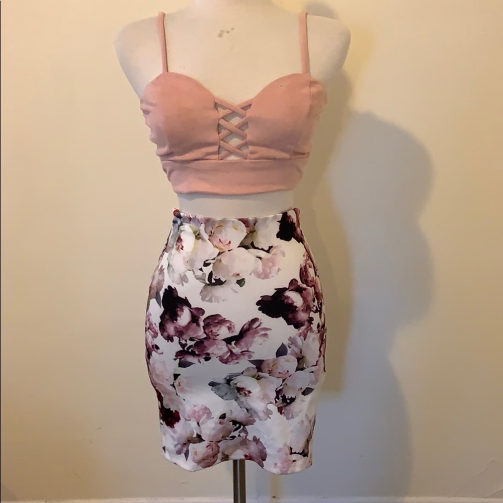 Crop top and floral skirt